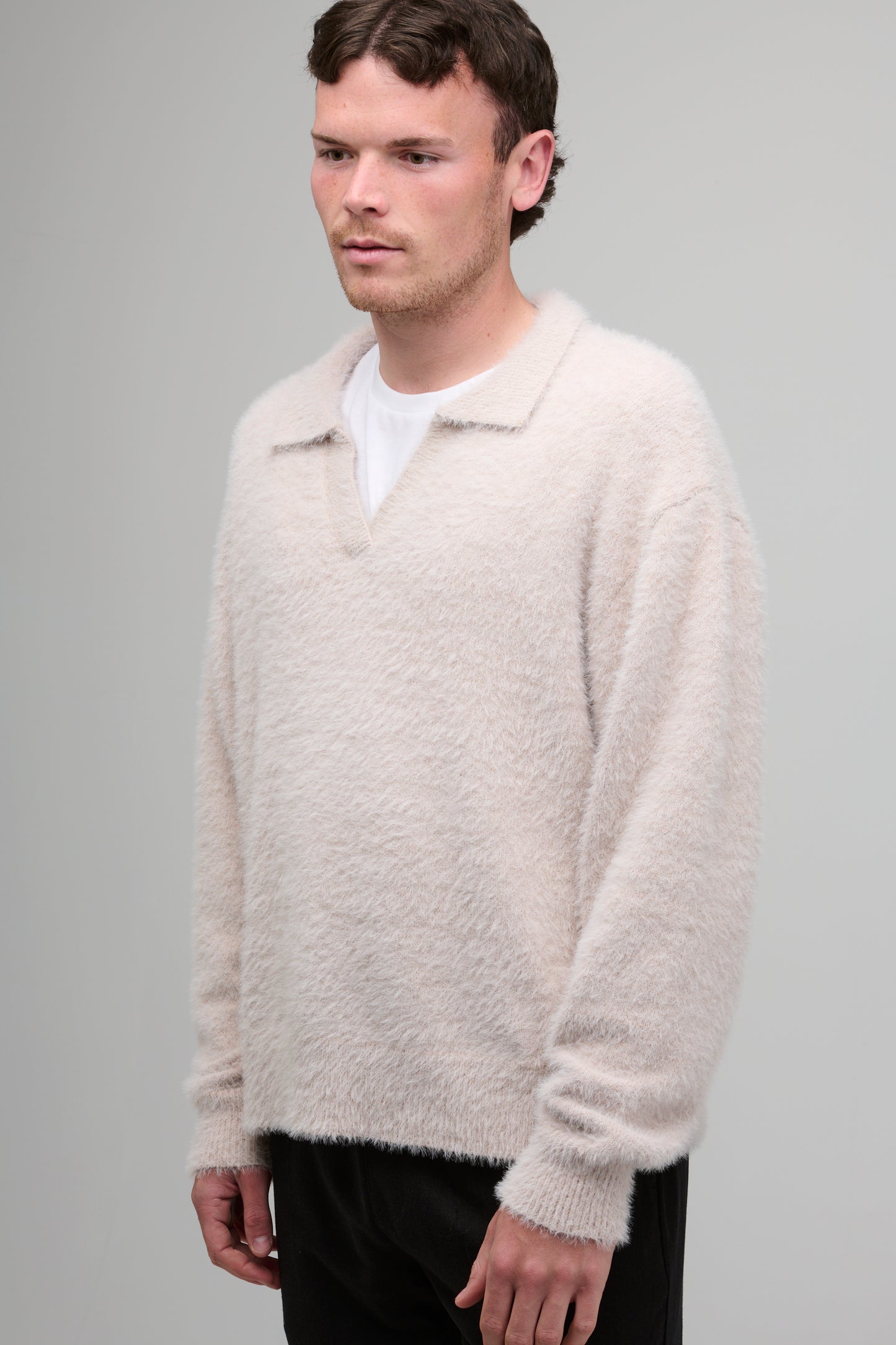 MOHAIR POLO JUMPER - STONE