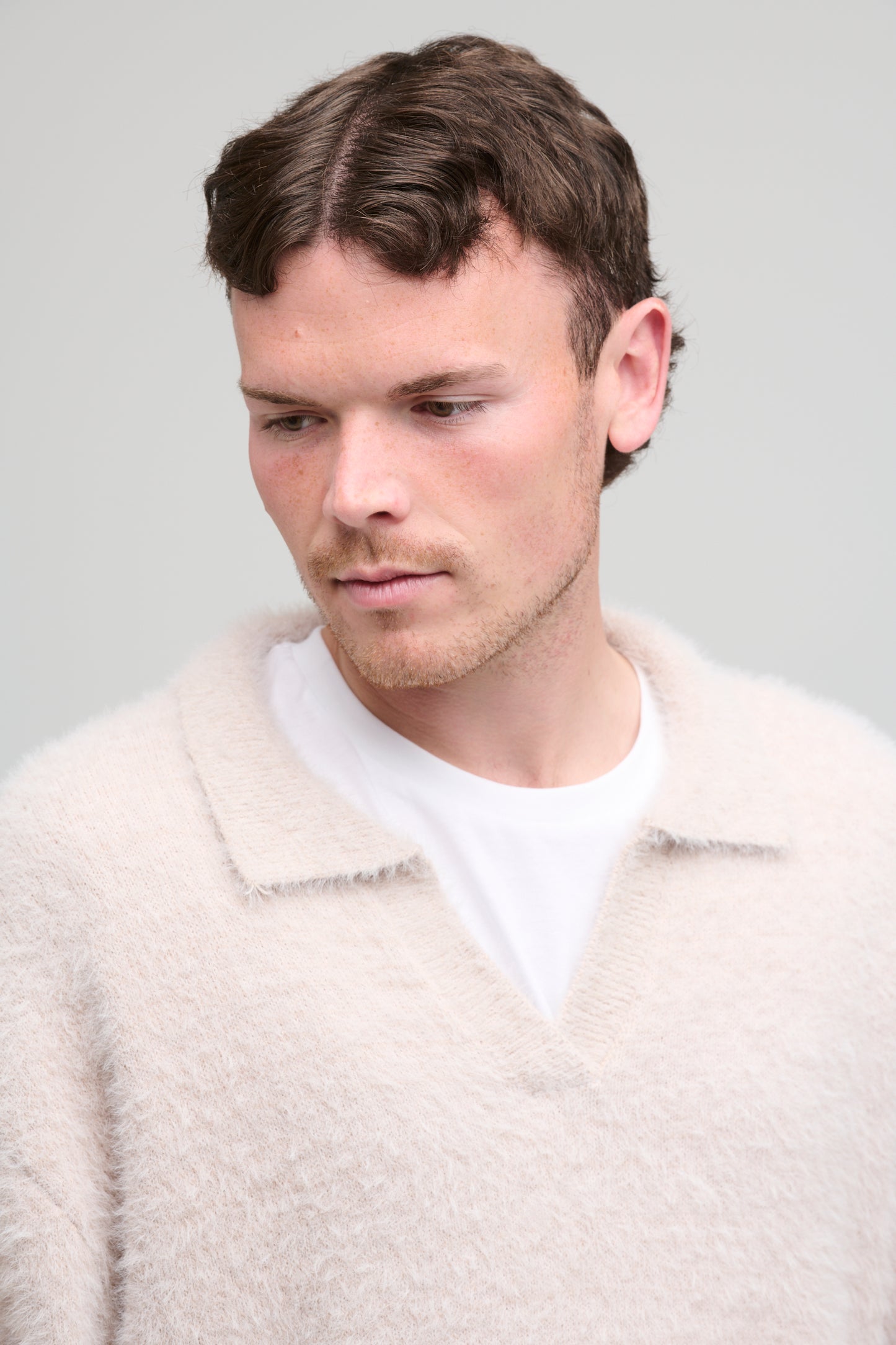 MOHAIR POLO JUMPER - STONE