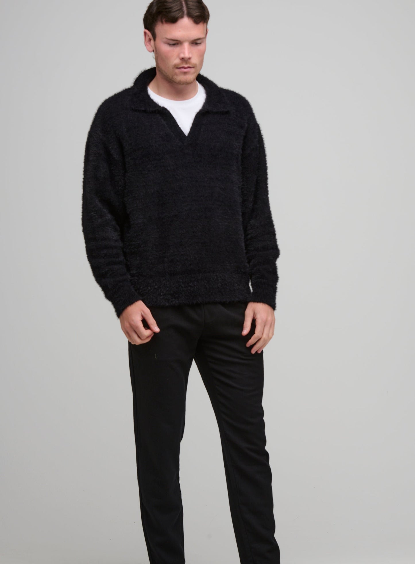 MOHAIR POLO JUMPER - BLACK