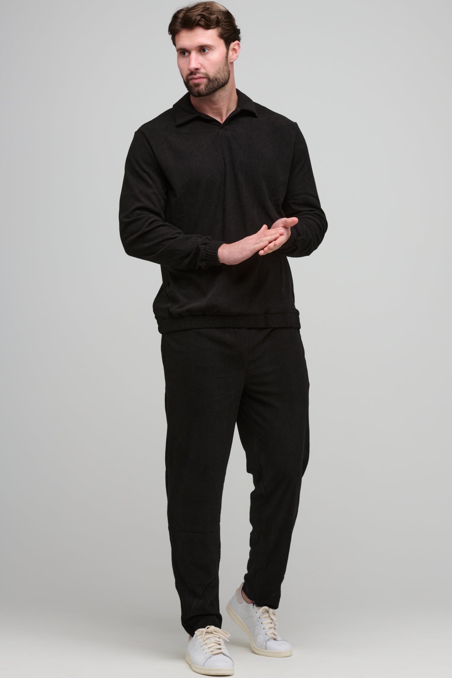 SOFT RIBBED LOUNGE TROUSER - BLACK