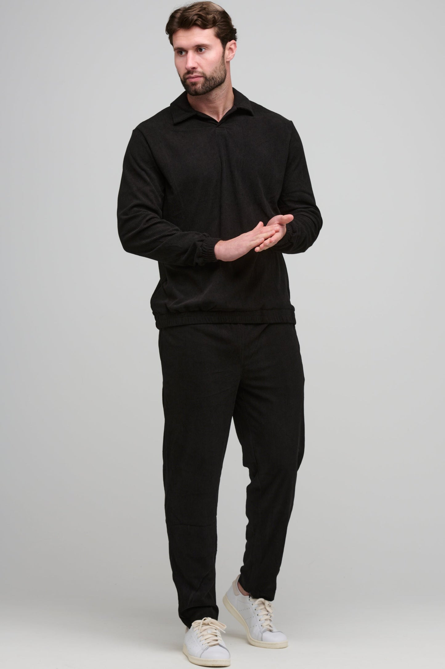 SOFT RIBBED LOUNGE POLO - BLACK