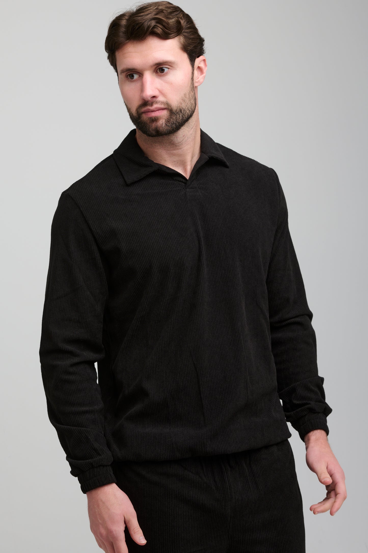 SOFT RIBBED LOUNGE TROUSER - BLACK