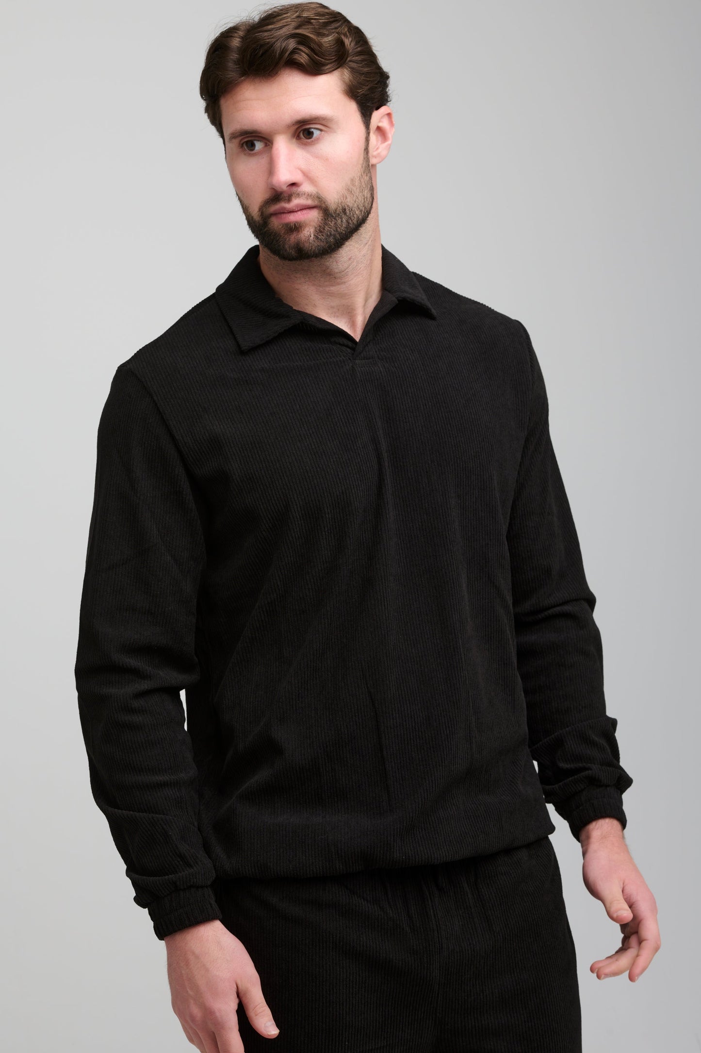 SOFT RIBBED LOUNGE POLO - BLACK