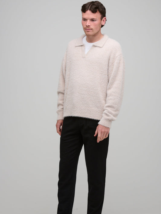 MOHAIR POLO JUMPER - STONE