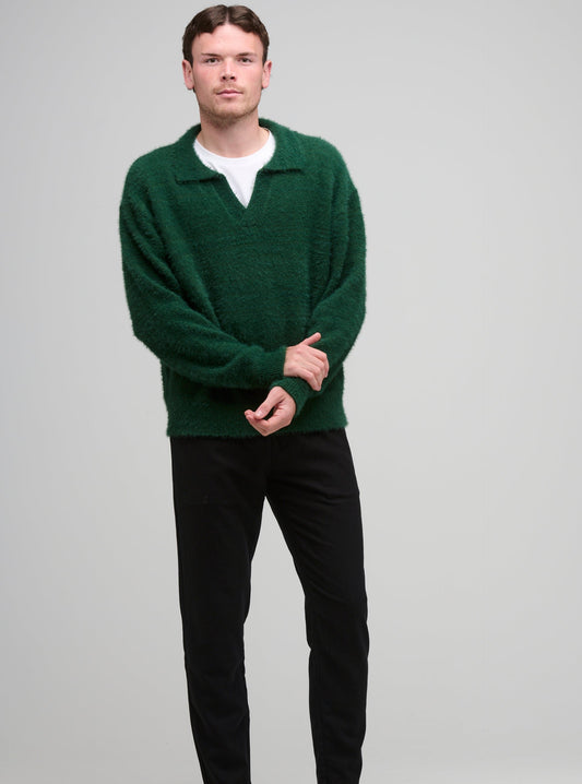 MOHAIR POLO JUMPER - GREEN