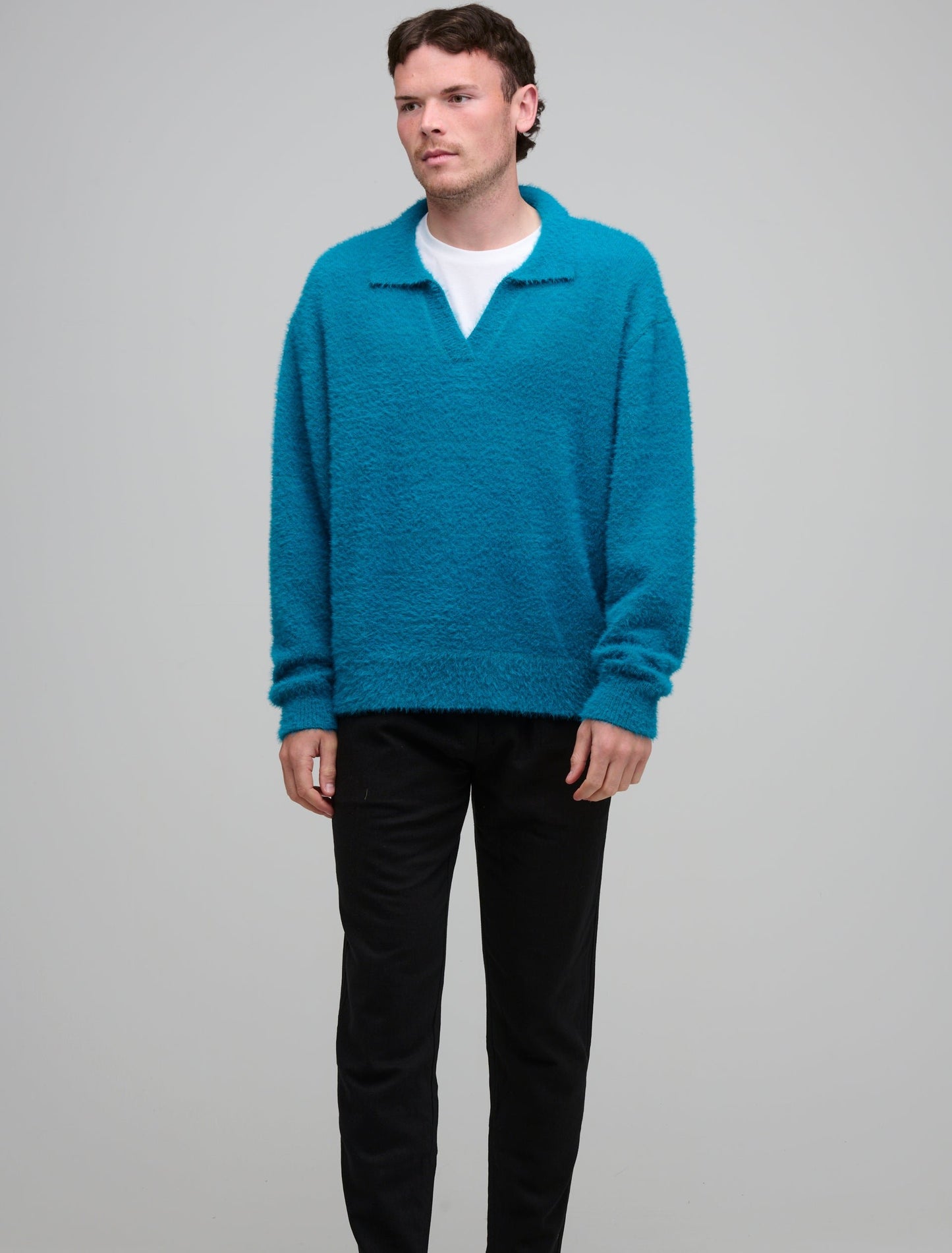 MOHAIR POLO JUMPER - TEAL